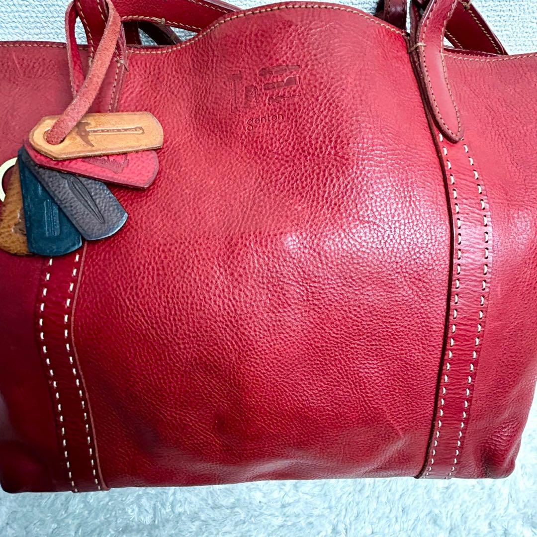 良品⭐️ genten ゲンテン ポーチ付き レッド トートバッグ