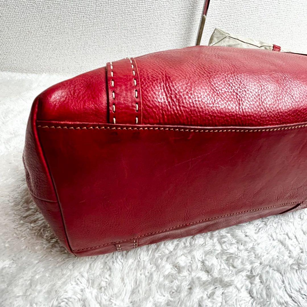 良品⭐️ genten ゲンテン ポーチ付き レッド トートバッグ
