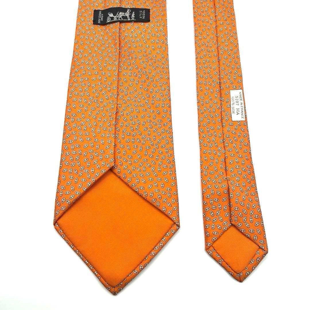 極美品】HERMES エルメス ネクタイ オレンジ 橙 ベージュ 総柄