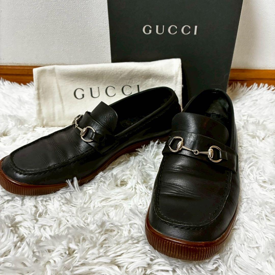 【グッチ】ローファー　革靴 ホースビット　黒　レザー　37 美品 グッチ ローファー ホースビット ブラック レザー 37 1/2