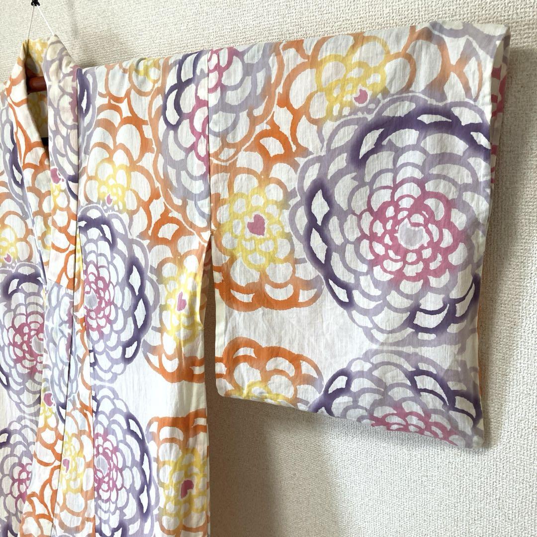 TSUMORI CHISATO ツモリチサト　高級浴衣　白地　カラフルな花柄　猫