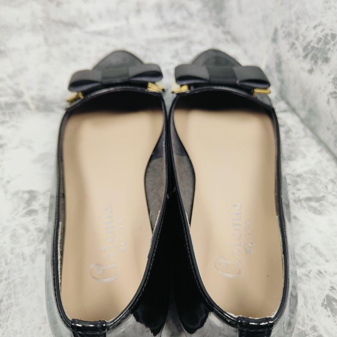 【美品】DIANA（24.5）エナメル　リボン　フラット　パンプス