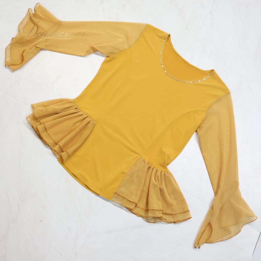 【美品 社交ダンス衣装】イエロー ICHIOKU トップス スカート 上下セット 美品 社交ダンス衣装】イエロー ICHIOKU トップス スカート 上下