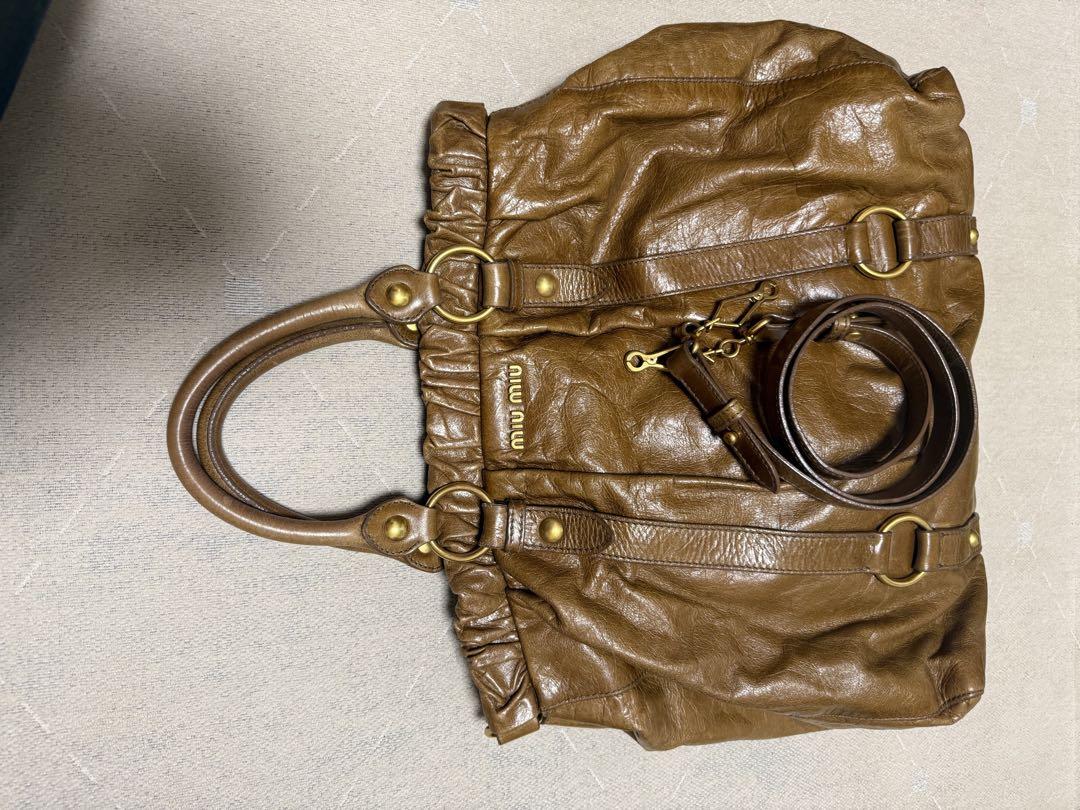 miu miu ブラウン レザー トートバッグ