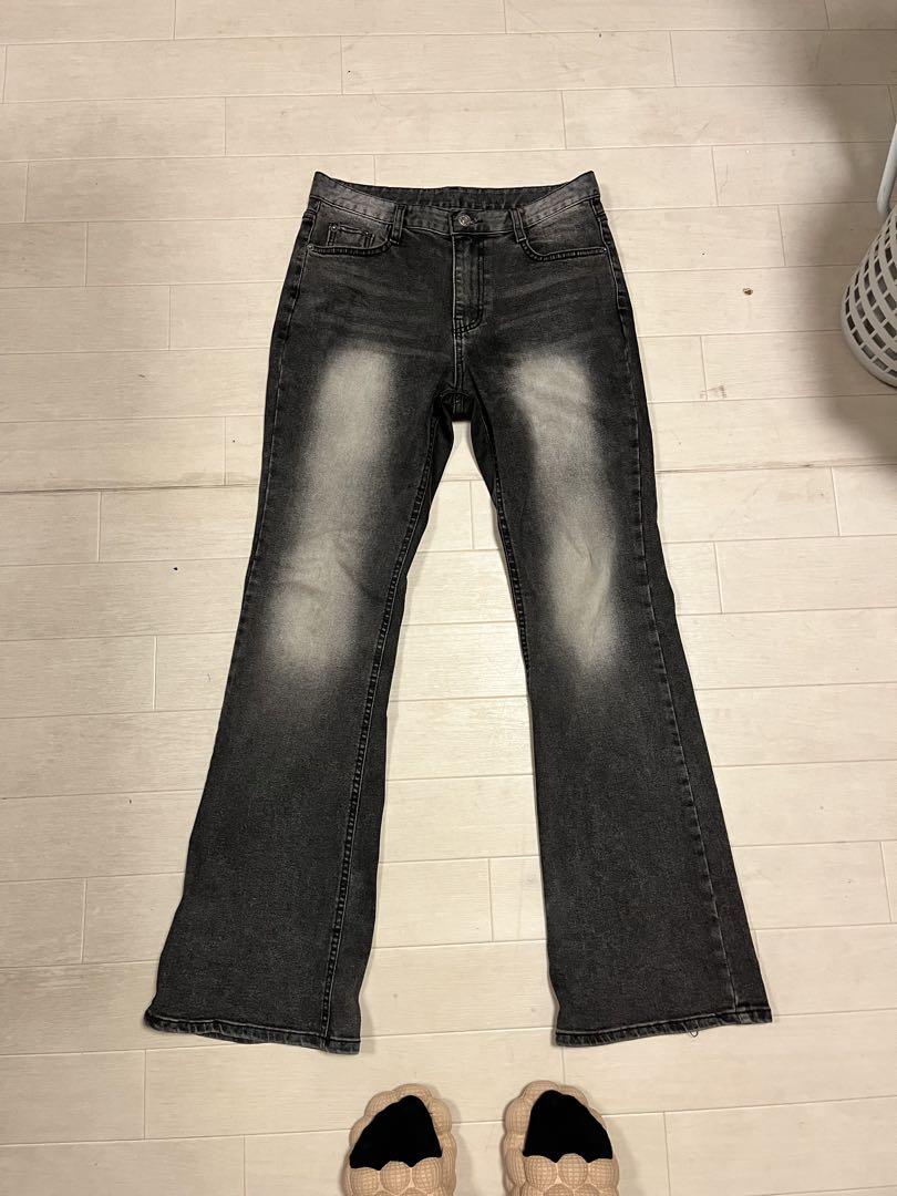 フレアパンツ·デニム·フェード加工・ダークグレー Lサイズ