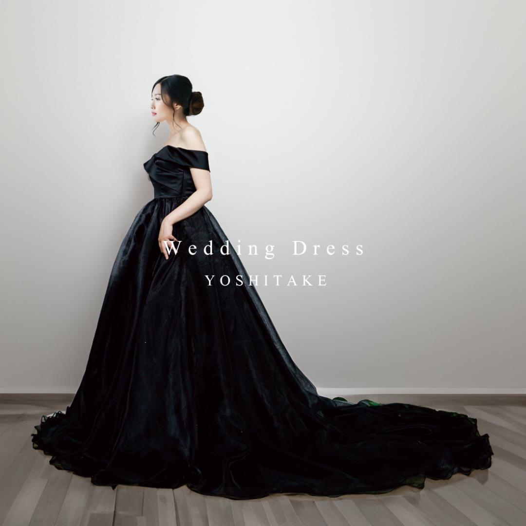 ウエディングドレス.ブラック.サテン.カラードレス.オーガンジー.Y2272