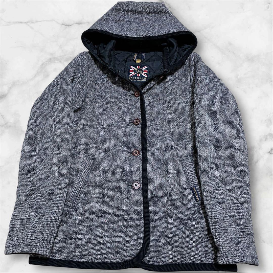 ラベンハム イギリス製 ウール キルティングジャケット 38 フード付M LAVENHAM
