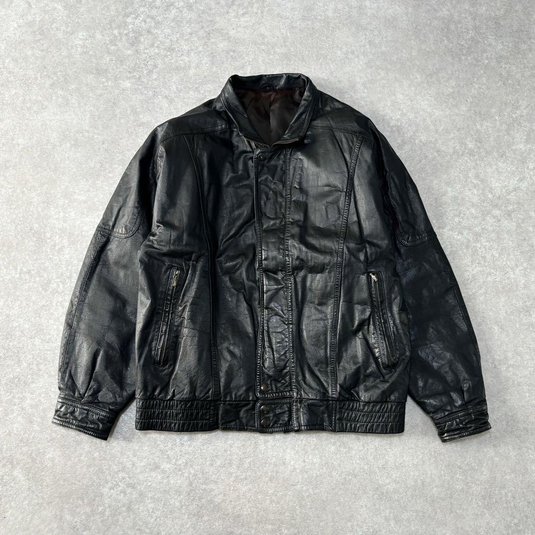 ジャケット・アウター vintage stand collar lether blouson L