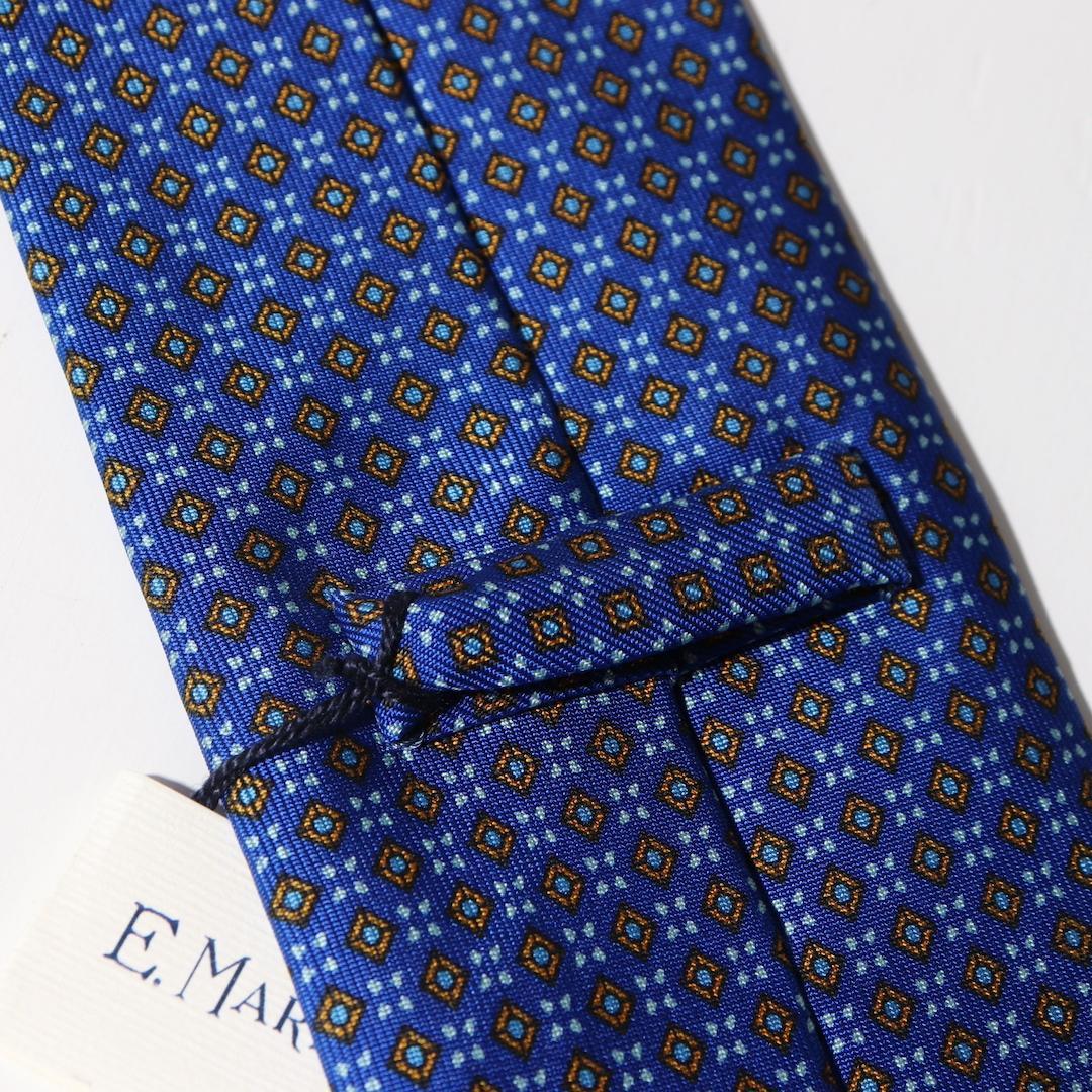 新品 E.Marinella マリネッラ ブルー 小紋柄 プリント ネクタイ 青