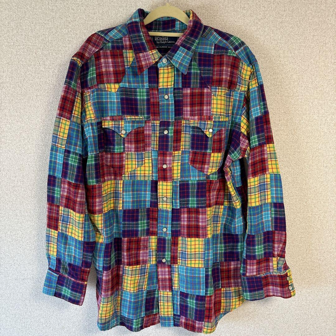 90s polo Ralph Lauren ネルシャツ パッチワーク ウエスタン