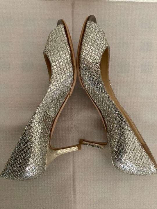 ジミーチュウ シルバー ラメ オープントゥ パンプス 34.5 結婚式