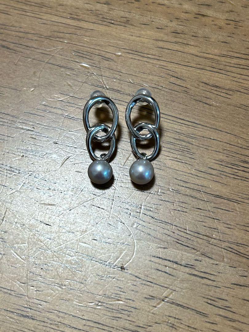 シルバー パール付きピアス