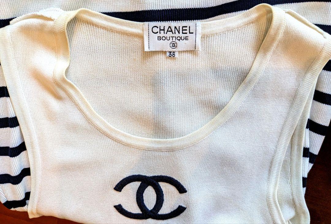 今日までCHANELワンピースクリーニング済デカココマーク黒刺繍トップス春夏秋冬 画像10
