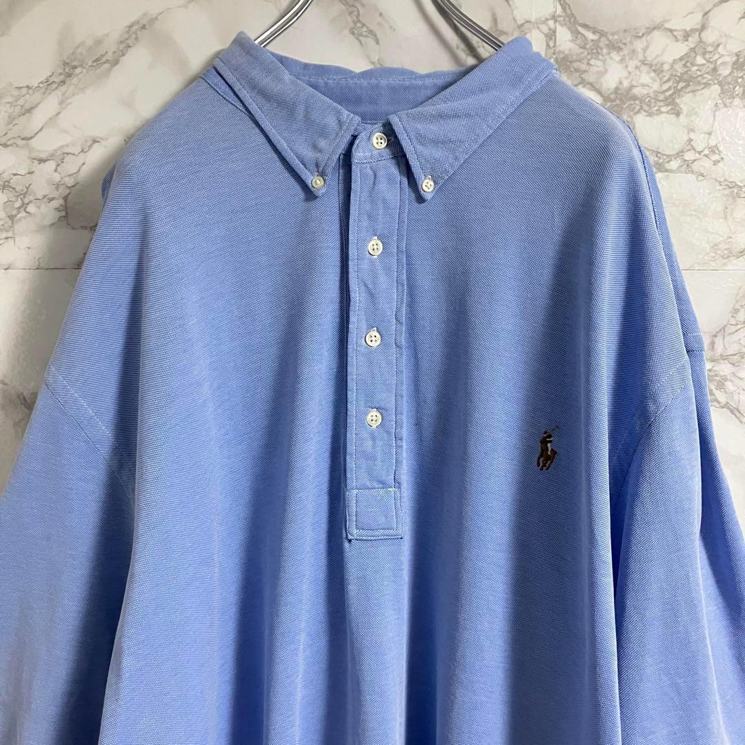 ラルフローレン　ニットポロシャツ　ライトブルー　ワンポイント刺繍　３ＸＬ