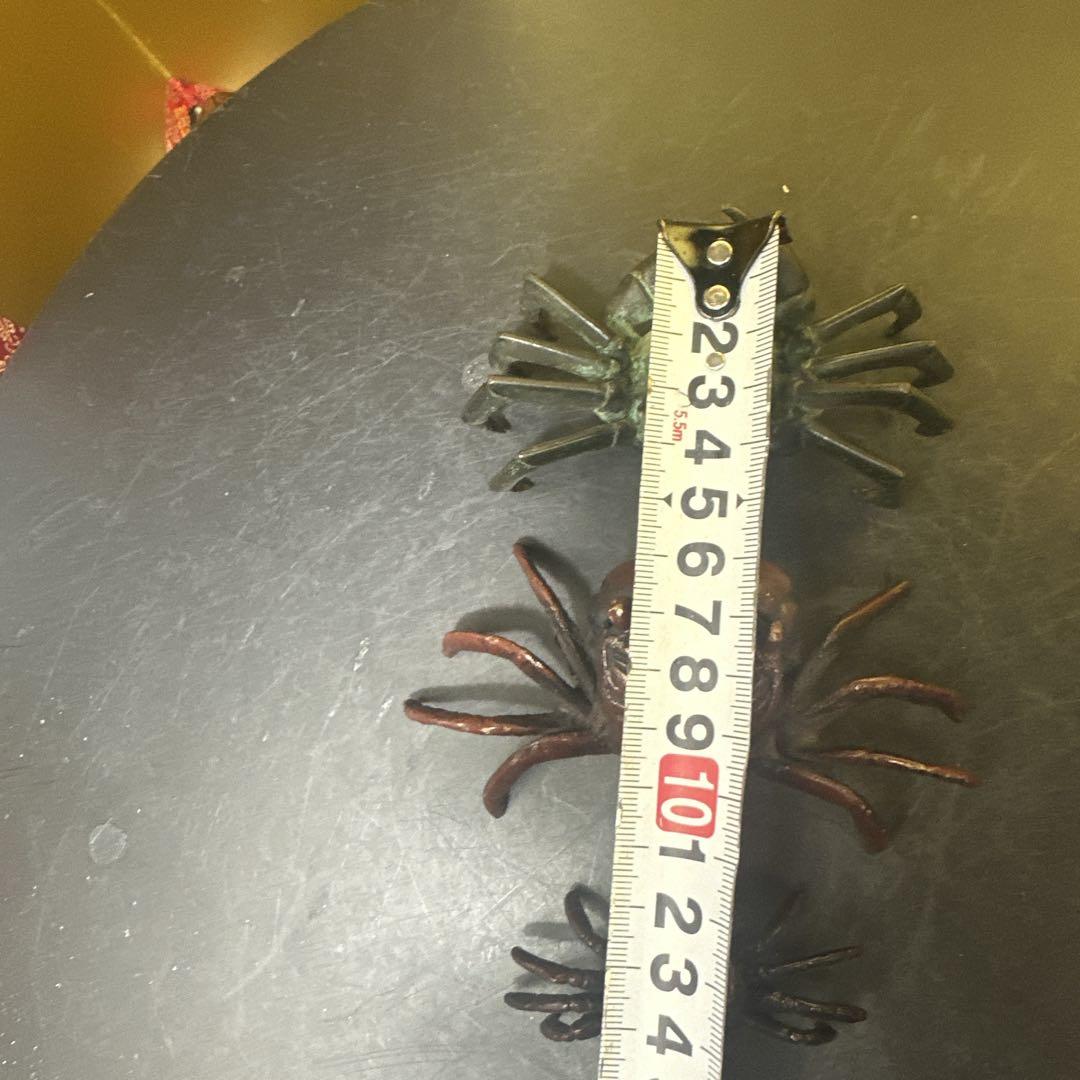 金工，置物，盖置，青銅製カニ彫刻3点セット