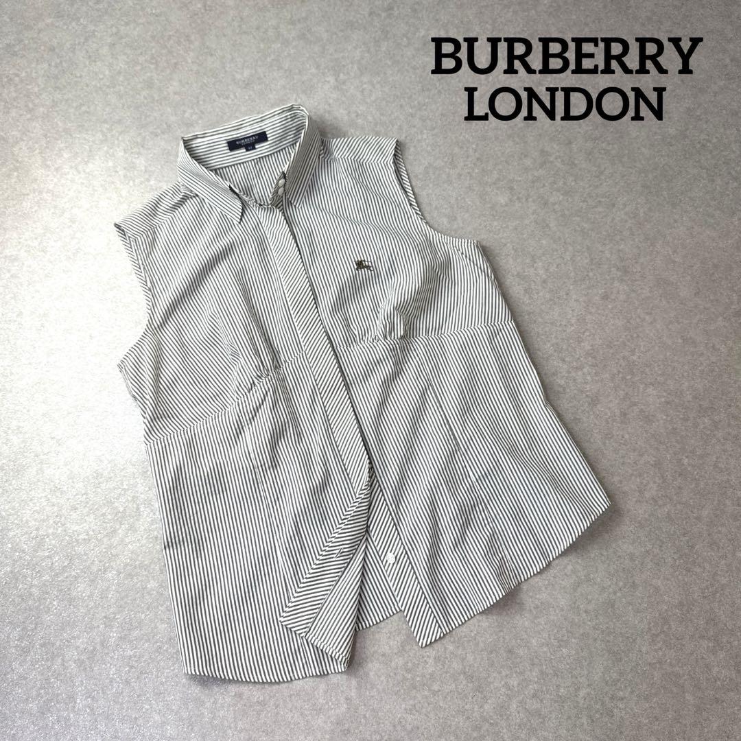BURBERRY LONDON ノースリーブ シャツ ストライプ 刺繍ロゴ 44