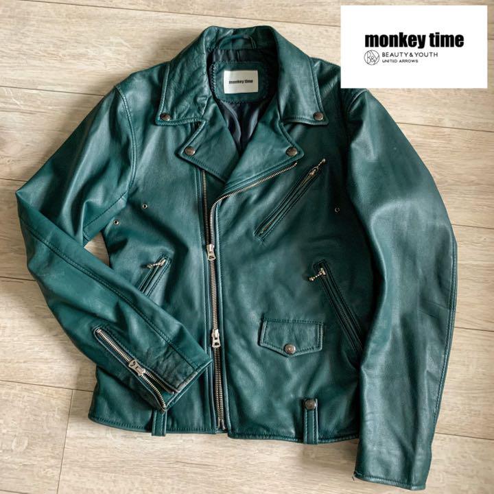 monkey time モンキータイム 緑 グリーン ダブルライダースジャケット