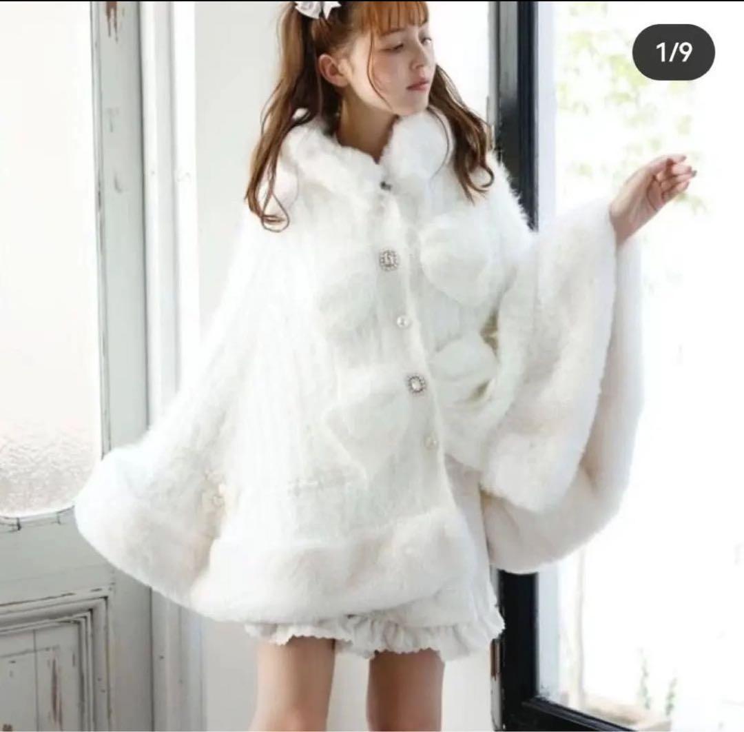 LIZLISA リズリサ ダブルリボンニットファーポンチョ ホワイト SIZE LIZ LISA