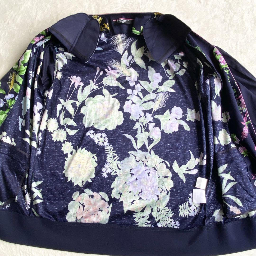 美品 レオナール 花柄 カーディガン 金ボタン ボタニカル ネイビー Mサイズ 美品✨レオナール○花柄○カーディガン○金ボタン○ボタニカル
