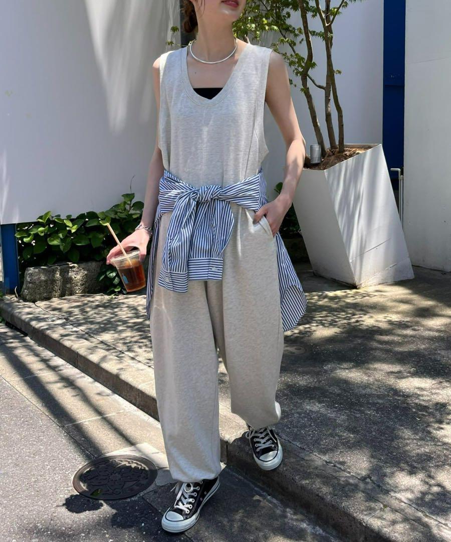 willow スラブ裏毛裾ドロストオールインワン　Ｓ　グレー