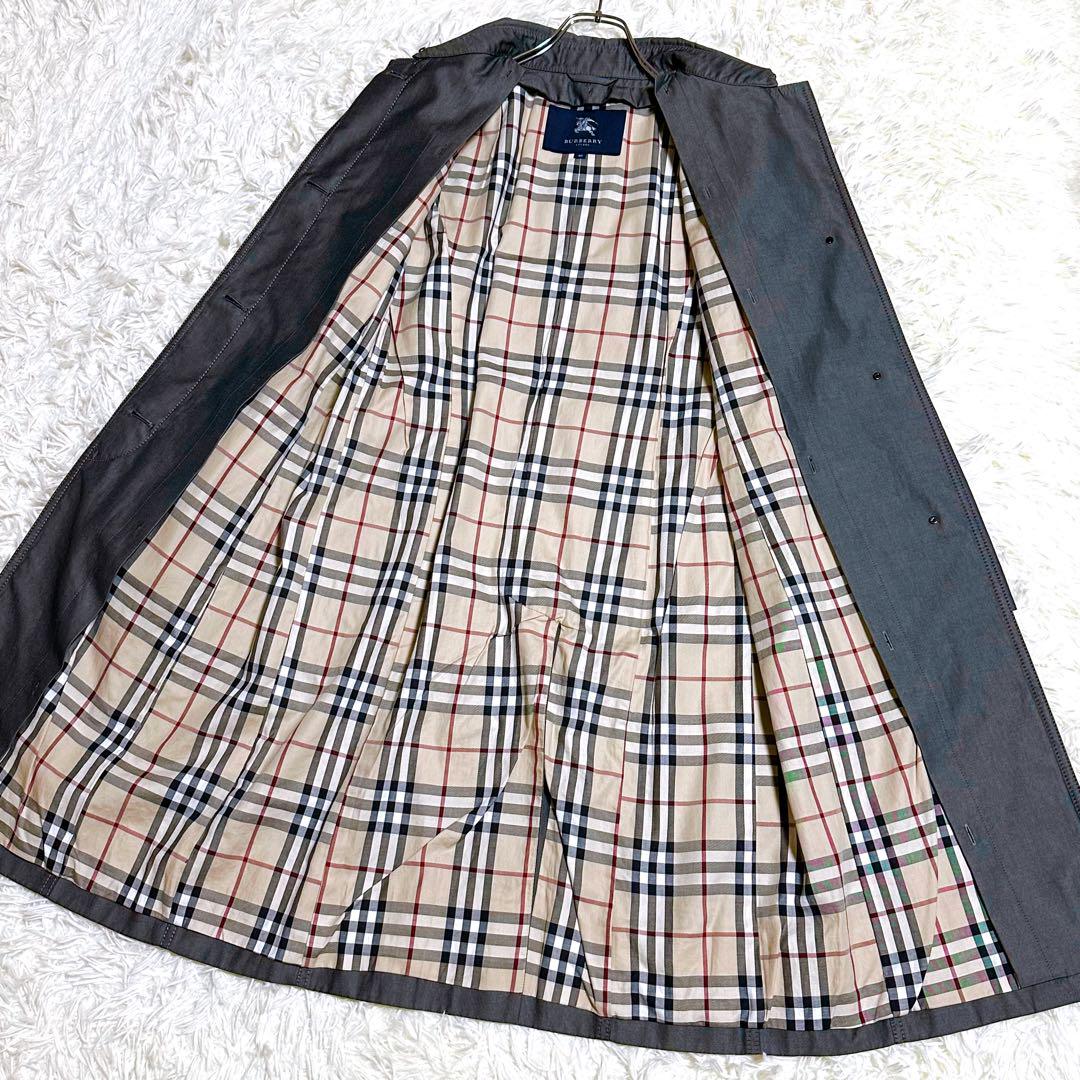 Lサイズ★ バーバリーロンドン ロングコート ノバチェック ベルト付き グレー