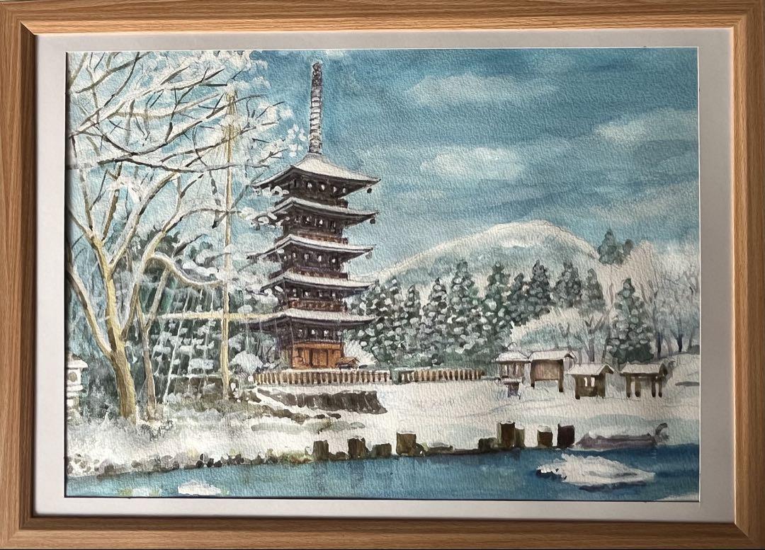 宮崎県仙台市の西方寺五重の塔雪景色