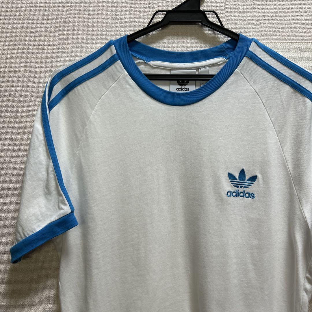アディダスオリジナルス　リンガーTシャツ　刺繍ロゴ　水色　あいみょん