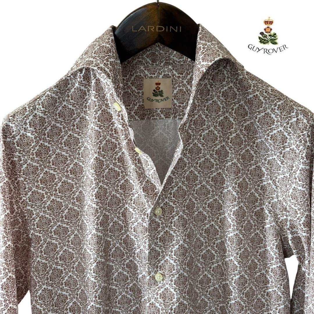 未使用近/GUY ROVERブラウン総柄/コットンシャツ