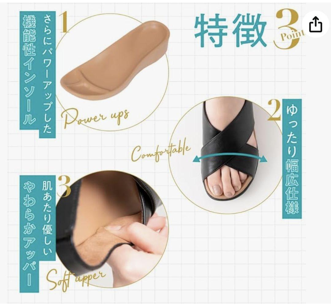 アメージングタイランド・グランドセール RAKUNA コンフォートサンダル 黒 合成皮革 ヒール約5cm 靴