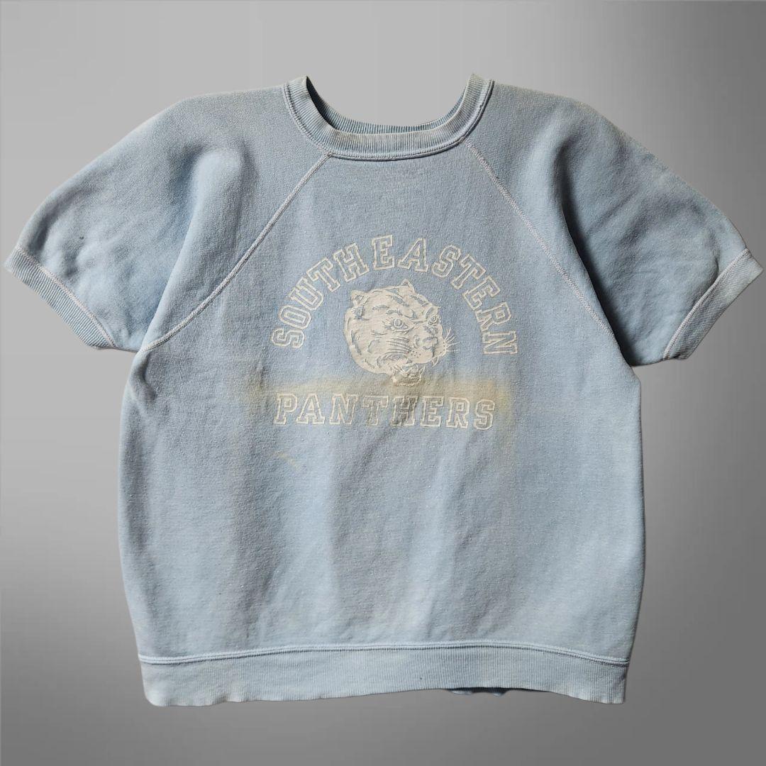 60s 半袖スウェット　ヴィンテージ　カレッジ 60s ヴィンテージ 半袖スウェット カレッジデザイン 水色 L相当