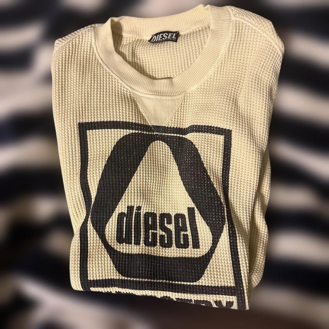 DIESEL クリーム色 ワッフル生地 TシャツS・DIESEL