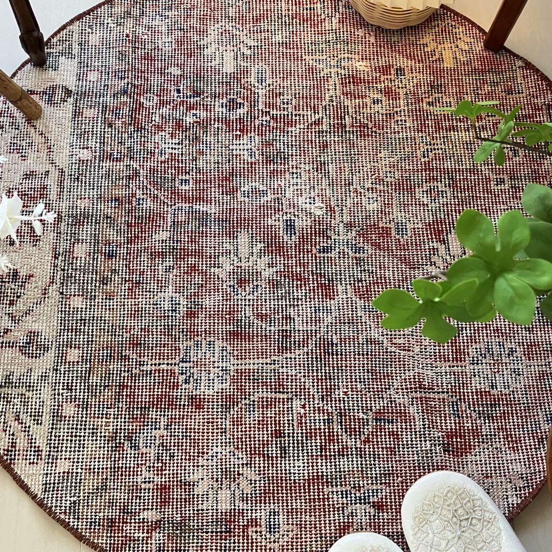 レッド83×83 シャビー　ネイビーフローラル　ミルキー　トルコヴィンテージラグ