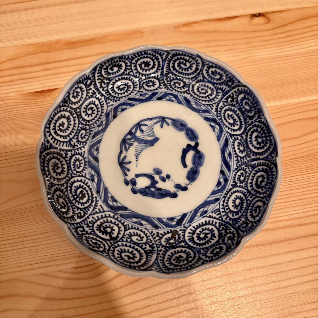 専用　古伊万里　染付蛸唐草大皿　木箱付　直径約47㎝　東Y7-0620①タサオ 古伊万里 染付 蛸唐草 太明成化年製紋 尺皿 大皿 - 生活骨董と