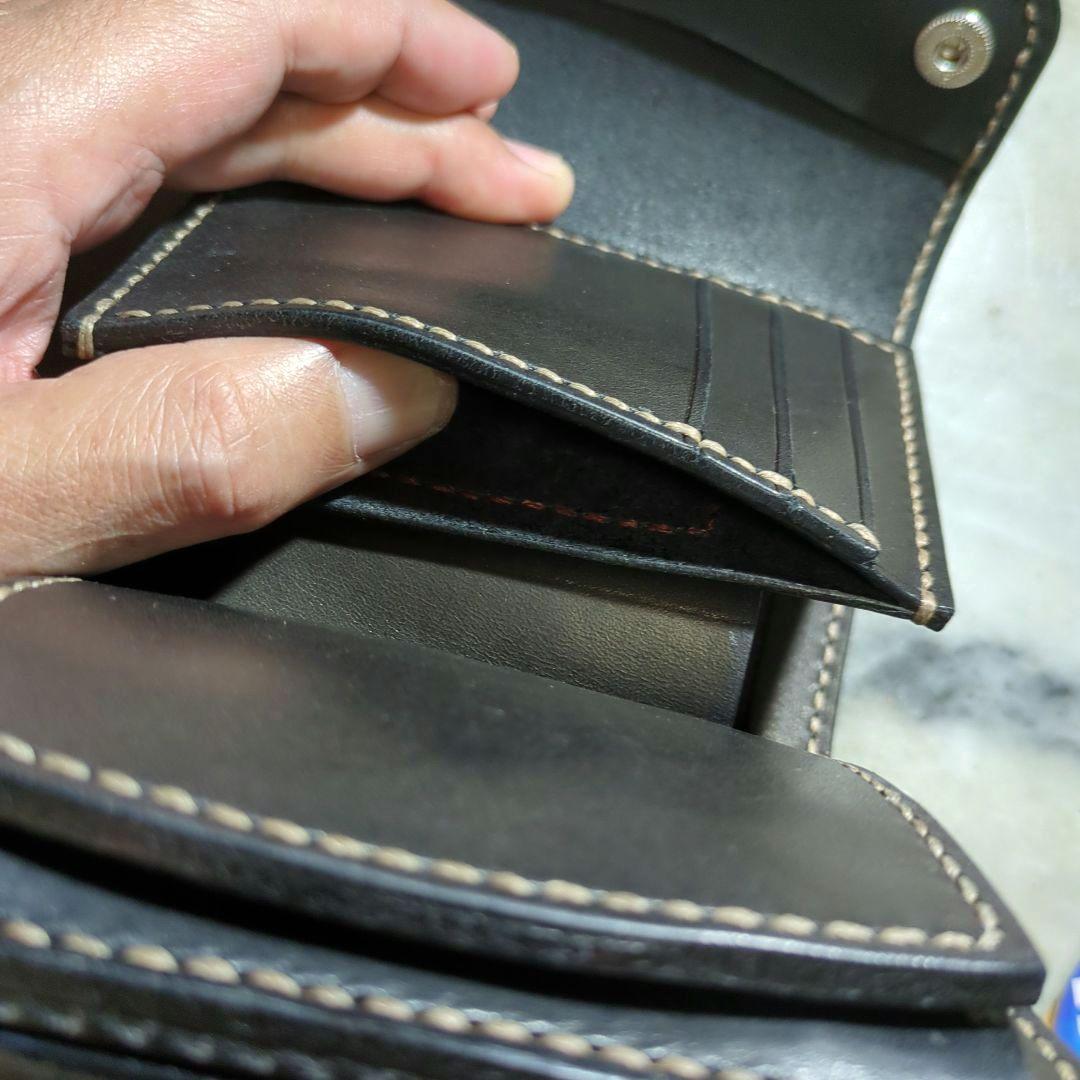 姫路ヌメ革 2つ折り財布 ハンドメイド ショートウォレット 黒 ブラック 新品