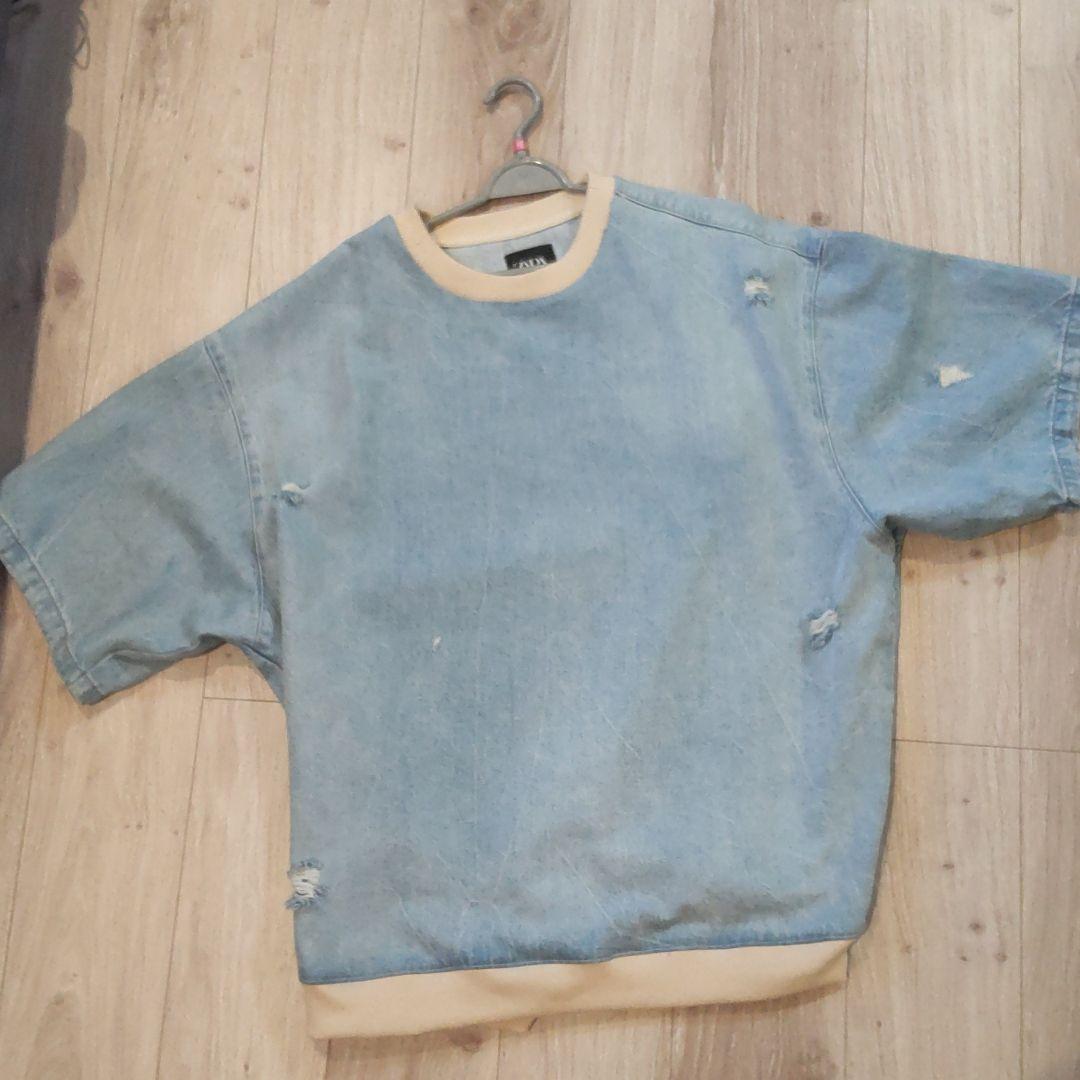 ZARA ダメージデニム プルオーバー XL - メルカリ