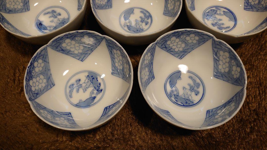 古伊万里　伊万里　染付　豆鉢　菓子鉢　蔵出し　桜の図　５客