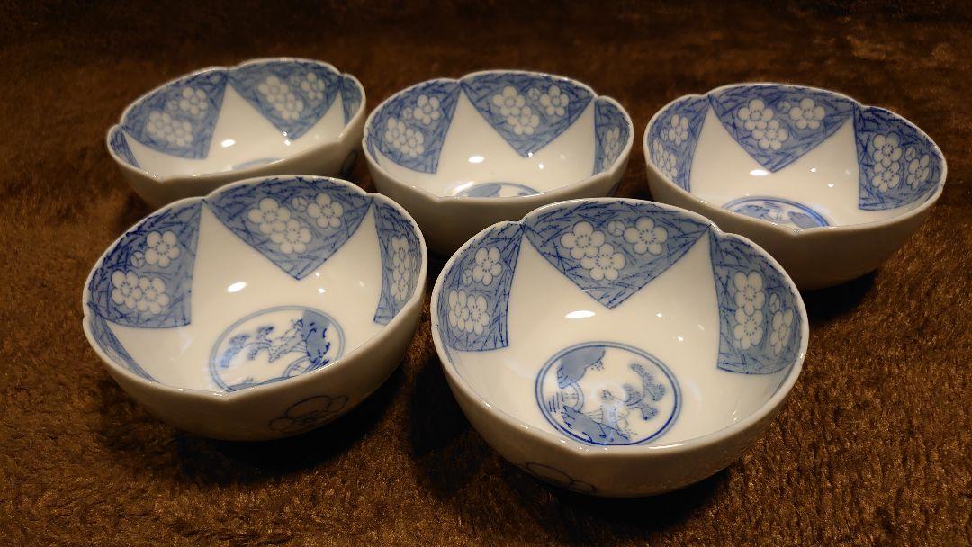 古伊万里　伊万里　染付　豆鉢　菓子鉢　蔵出し　桜の図　５客