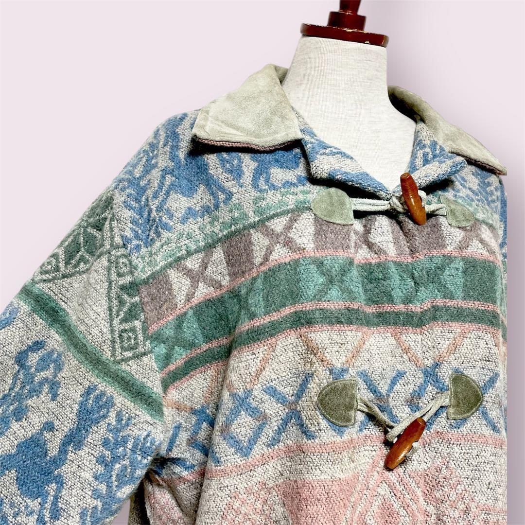 ヴィンテージコートフェイクレザー襟エスニックレトロUSA海外古着 SIZE VINTAGE