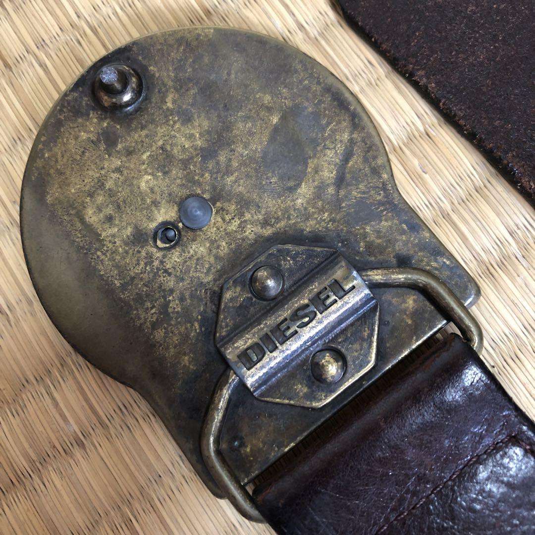 DIESEL diesel 星形バックル ダークブラウンレザーベルト