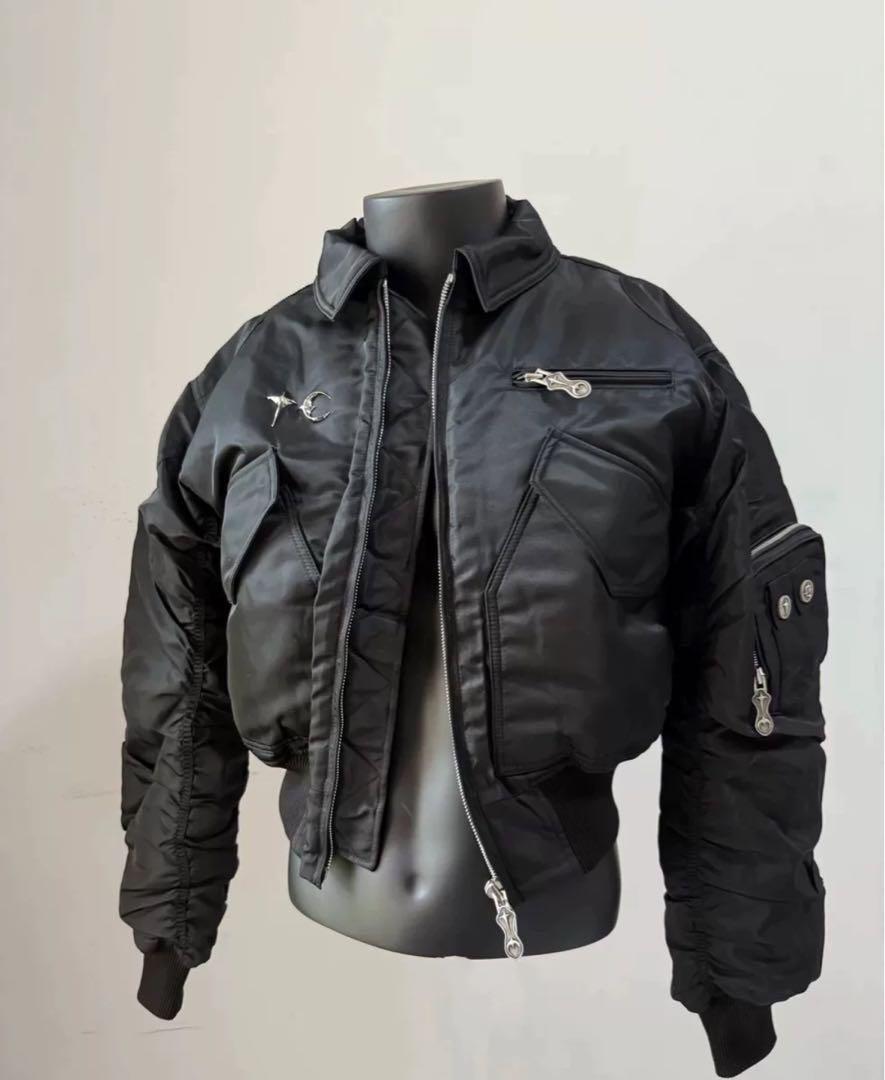 （24時間以内発送）THUG CLUB フライトジャケット24FW サイズ3 Thug Club】Leather Puffer Jacket ダウンジャケット (Thug Club