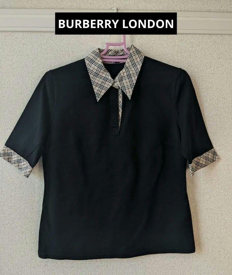 最終お値下げ❣️♡バーバリーロンドンノバチェック襟のポロシャツS♡ Burberry Londonバーバリーロンドンノバチェック襟 ポロシャツ黒
