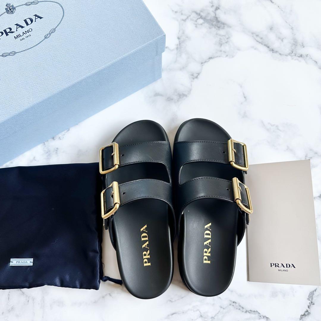 ★【PRADA】 トライアングルロゴダブルストラップサンダル★ プラダ PRADA サンダル ミュール レザーストラップサンダル