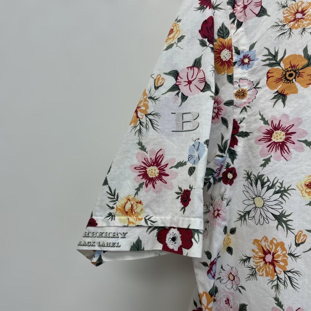 バーバリーブラックレーベル　花柄　総柄　L　アロハシャツ　半袖シャツ 美品】バーバリーブラックレーベル 半袖 シャツ 花柄 ロゴ