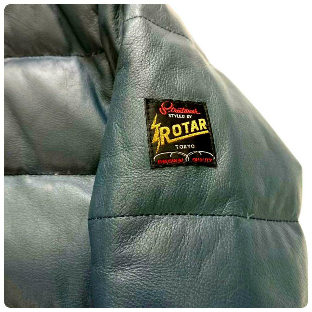 超稀少 Rotar 高級カウレザーフーデッドダウンジャケット ブルーグレー M 画像6