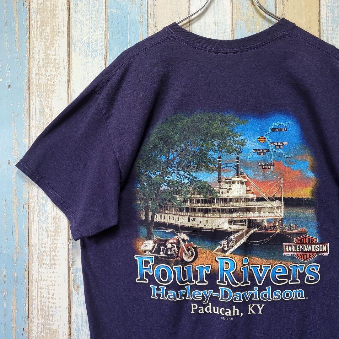 794☆ハーレーダビッドソン☆半袖Tシャツ☆ロゴプリント☆両面☆バイク☆記念T