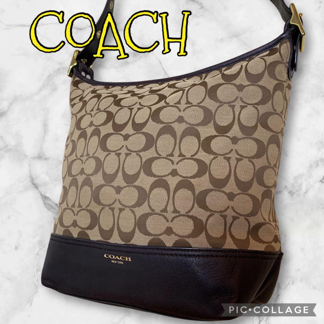 ✨良品✨　COACH　ショルダーバッグ　シグネチャー　キャンバス　レザー　ロゴ