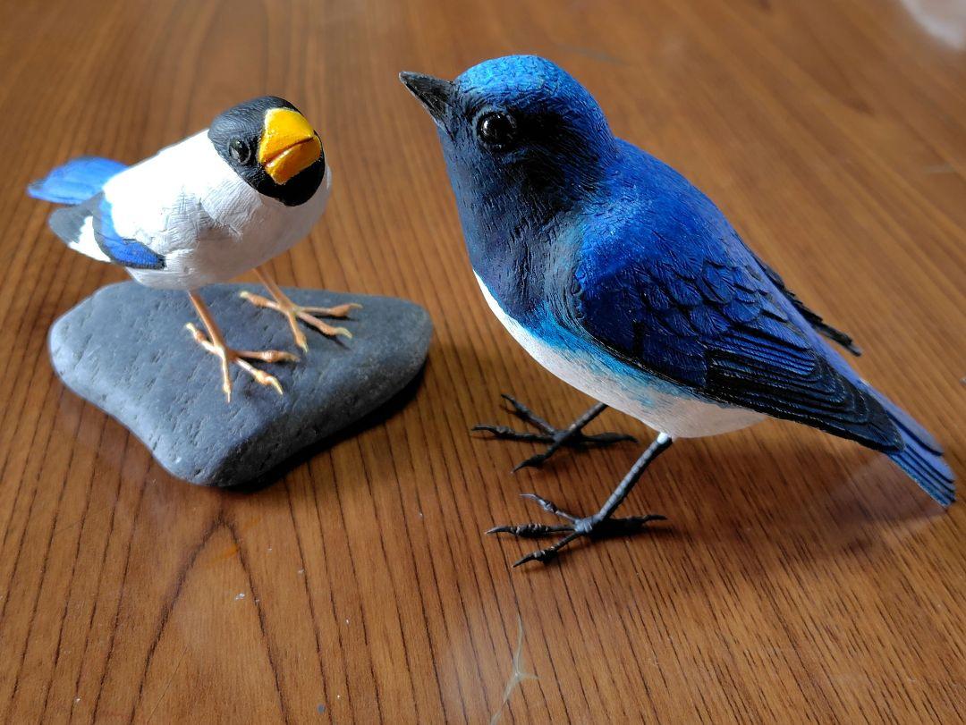 小さなバードカービング イカルとオオルリ 野鳥 木彫 鳥 - メルカリ