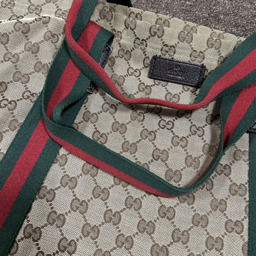 美品】GUCCI トートバッグ GG柄 キャンバス シェリーライン レザー