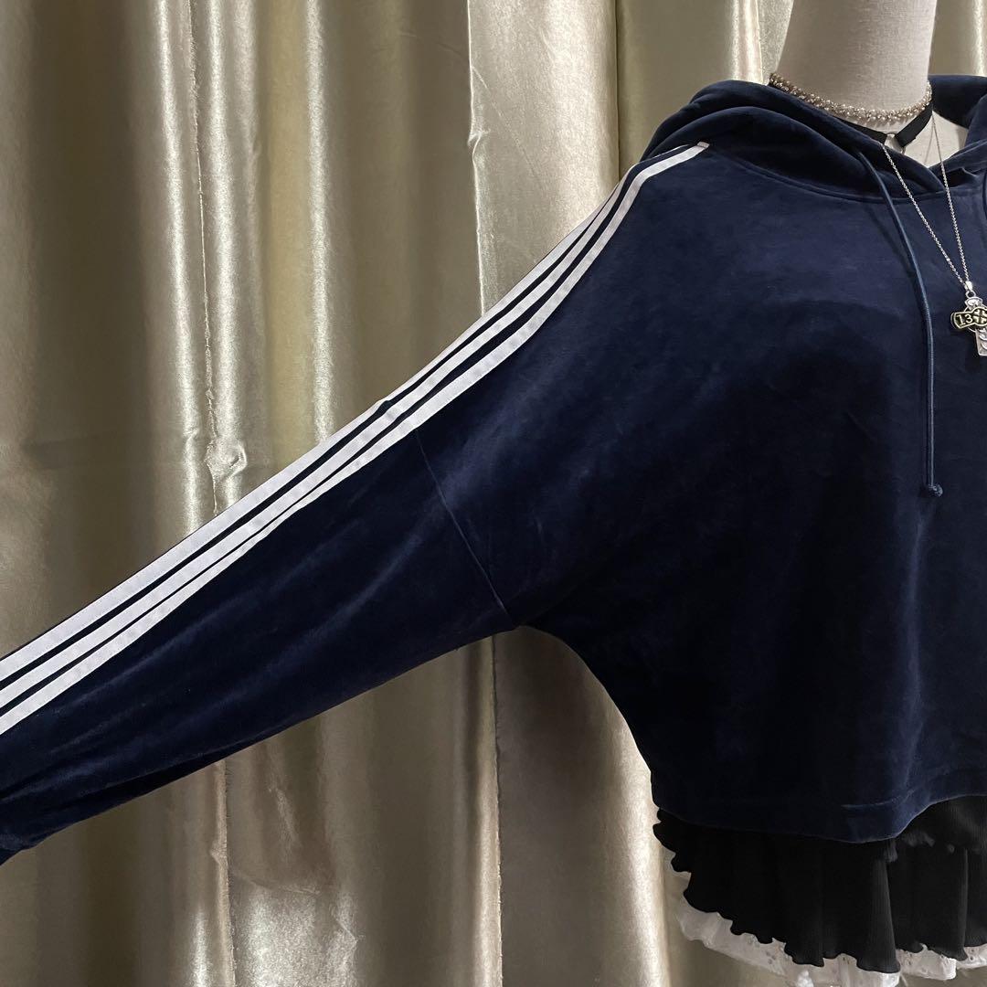 adidas ベロアパーカー フーディー 短丈 グランジ y2k