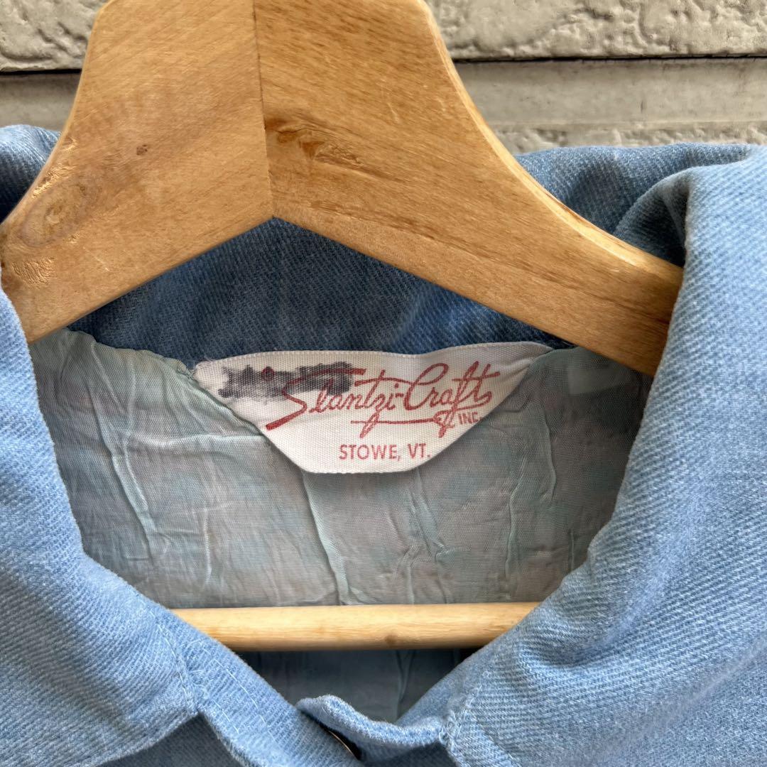 70s USA古着 編みデザイン 刺繍 デニムシャツジャケット vintage